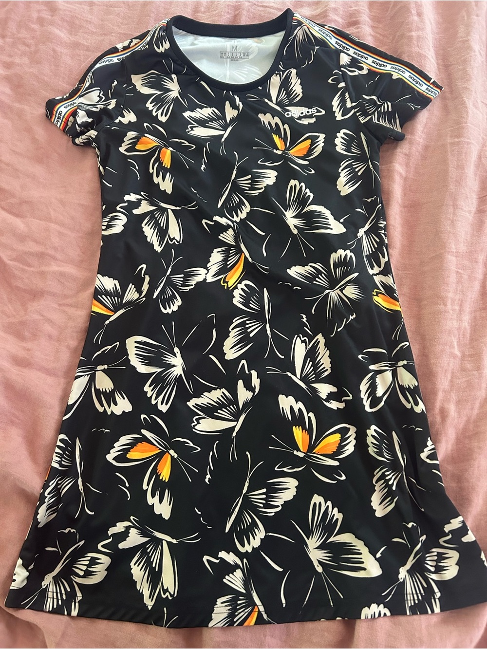 adidas Black Butterfly Print Casual Dress with Orange Accents